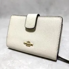 良品　COACH コーチ　二つ折り財布 レザー　ホワイト　白　金具ロゴのサムネイル
