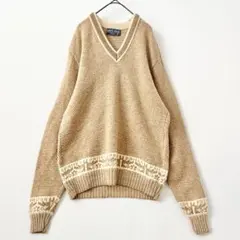 ヴィンテージVネックニットベージュ