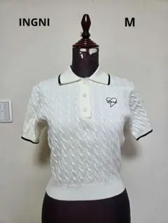 INGNI ホワイト ケーブルニット ポロシャツ 半袖