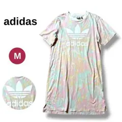 アディダス 半袖 ミニ ワンピース プリントロゴ レディース M