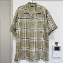チェックシャツ 半袖 L ベージュ 開襟 古着 レトロ メンズ