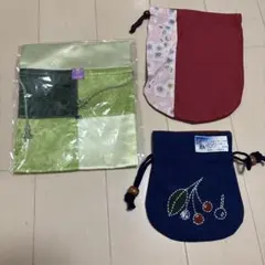 巾着袋 3点セット 和柄 藍染 さくら　韓国　お土産