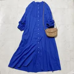 美品♪サニーレーベル　ツイルコットンレーヨンピンタックシャツワンピース