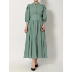 LAGUNAMOON ウエストカッティングボリュームスリーブワンピース グリーン