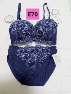 E70⭐️青⭐️花柄レース⭐️ブラジャーとショーツのセット❤
