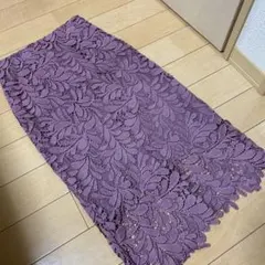 値下げ‼️fifth ピンクパープル フラワーレース タイトスカート