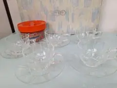 未使用　石塚硝子　アデリア ガラス カップ&ソーサー 5客　昭和レトロ レトロ