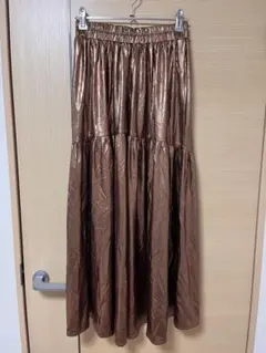 【未使用】LAKOLE メタリックティアードロングスカートブラウンSサイズ