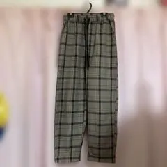 ☆WEGO茶系チェック柄パンツ ウエストゴムひも S☆美品