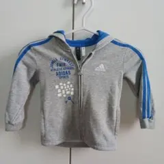adidas/子供/パーカー/フード付/グレー/青LINE/サイズ18～24M