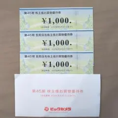 【ビックカメラ】お買物優待券 1,000円×3