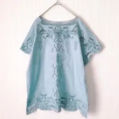 ダーマ 半袖チュニック 水色 9R 刺繍 レース コットン ブラウスのサムネイル