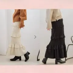 LOWRYS FARM フリルシャーリングスカート (アイボリー/ブラック)