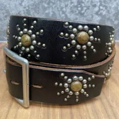 極美品 定価約7万 タグ付 HTC ナロー スタッズ ベルト ブラック 34