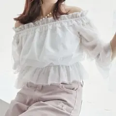 エアリーオフショルブラウス ホワイト 白