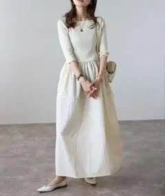 新品　 Bonjour Sagan スクエアネックニットコンビコクーンワンピース