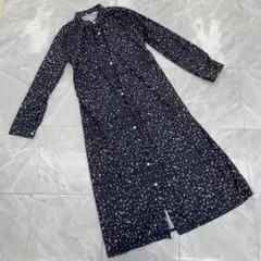 So Nice ロングシャツワンピース 黒 白 総柄 前開き 長袖 オシャレ