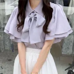 【美品】ボウタイ付 ダブルフリルスリーブ ブラウス GRL グレイル ☆即日発送