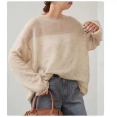 美品 今期 スピックアンドスパン ルーズモヘア ミックス ボートネック ニット