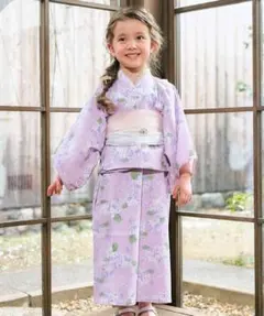 新品未開封！薄紫色 花柄 浴衣セット 100㎝110㎝