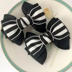 リボン♡ヘアピン♡ブラック♡ストライプ♡黒♡レディース♡キッズベビー♡２個セット