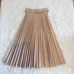 【上品】ZARA プリーツスカート XS ブラウン ロング ベルト 美品