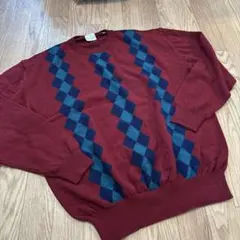 トラサルディ TRESSARDI アーガイルセーター 赤 ワインレッド　新品