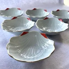 貝型 小鉢6客セット 青磁色 金彩 赤絵 和食器