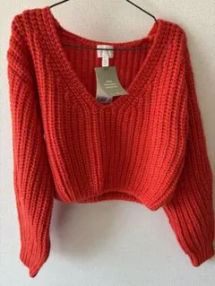 新品未使用　H&M オレンジ Vネック クロップドセーター