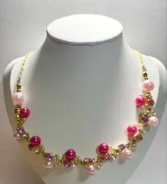 ビーズ パール ネックレス ピンク