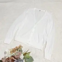【ユニクロ】UNIQLO ライトVネックカーディガン 長袖 ホワイト L ○