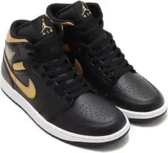 30cm ナイキ エア ジョーダン 1 ミッド AIR JORDAN 黒 金