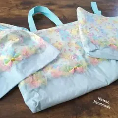 2026年　入園入学３点セット　ユニコーン　水色系　　レッスンバッグ　体操着袋