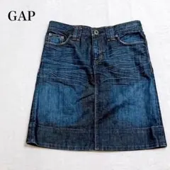 GAP デニムミニスカート 綿混 ウォッシュ シワ加工 ゆったり カジュアル