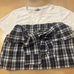 Lovetoxicサマ見えベアスリーブチェックドッキング半袖TシャツM（150）