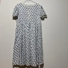 小花柄ワンピース　ブルー系　綿製