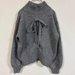 【Ketty Cherie】(M)リボン付きニットプルオーバー/ハイネックニット
