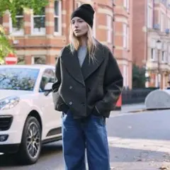 ZARA ショートダブルブレストコート グレー ジャケット S チェスター