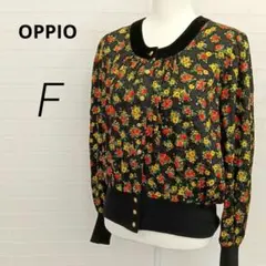 花柄✨OPPIO薄手 ノーカラーブルゾン 黒 長袖 エレガント【F】H9038