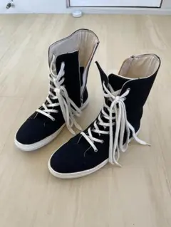 黒　編み上げ　ブーツ　綿