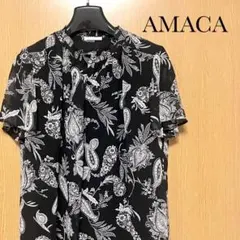 未着用　美品　アマカ　洗える　ブラウス　フレアスリーブ　ペイズリー柄　花柄のサムネイル