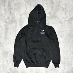 ストリート　メンズライク　古着MIX ブラック プルオーバーパーカー 刺繍ロゴ