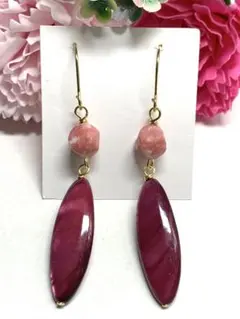 再販　天然石　チューライト　シェルマーキス　ピアス　No.A695