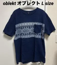 oblekt オブレクト デニム風 ノルディック柄 ポケットTシャツ Lサイズ