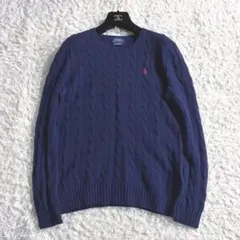 1582 ポロラルフローレン カシミヤ混　ケーブルニット グレー M ポニー刺繍