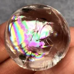 【虹大きめ！限定価格！透明度高】天然石　アイリスクォーツ　水晶　丸玉44