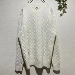 【ユニクロ】スフレヤーンケーブルクルーネックセーター（長袖）　オフホワイト　M