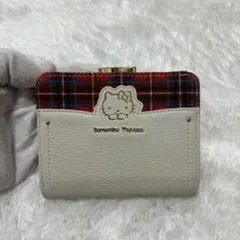サマンサタバサ ハローキティ コラボ 三折り財布 がま口 タータンチェック 美品