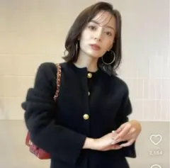 anuans アニュアンス　ラクーンブレンドノーカラーニットジャケット