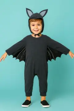ハロウィン　バットマン風 ベビー＆キッズ コスチュームセット耳付きフード＆翼